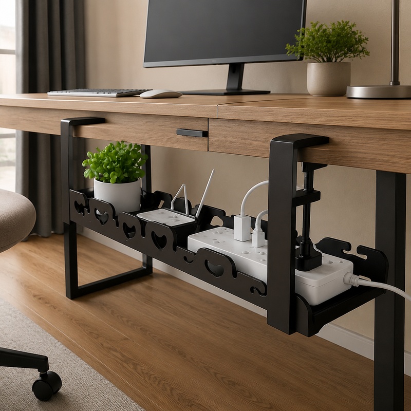 Desk Setup Living Room - صينية معدنية تحت المكتب لإدارة الكابلات