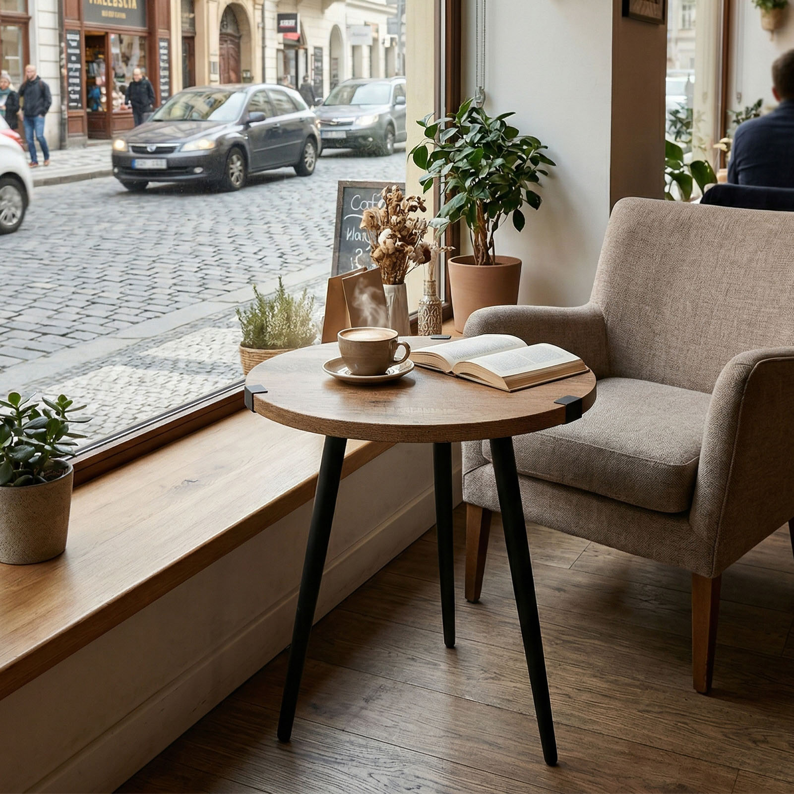 Desk Setup Oak - طاولة قهوة دائرية بقطر 23.6 بوصة