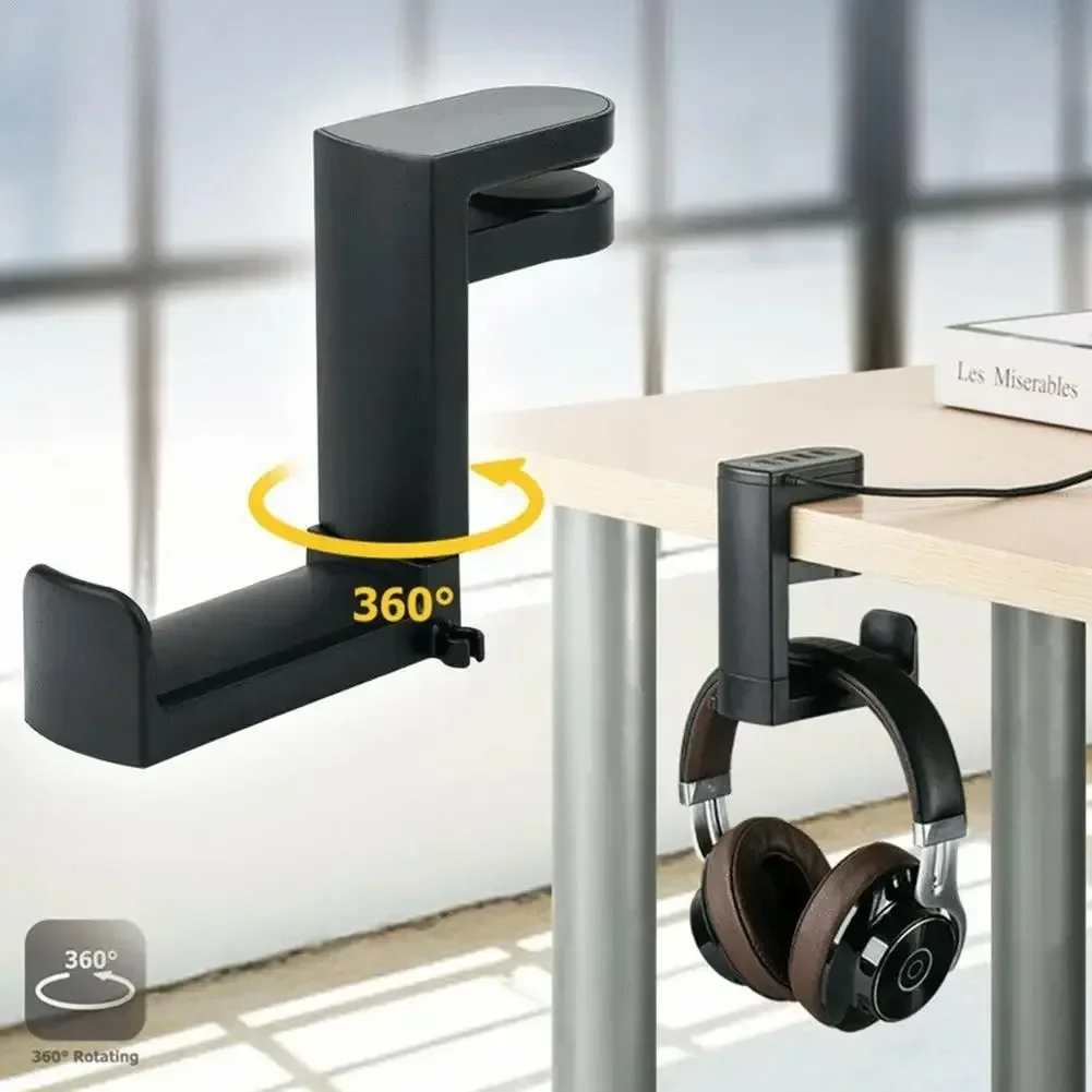 Gaming Setup Desk - حامل سماعات رأس بدون ثقب، مشبك