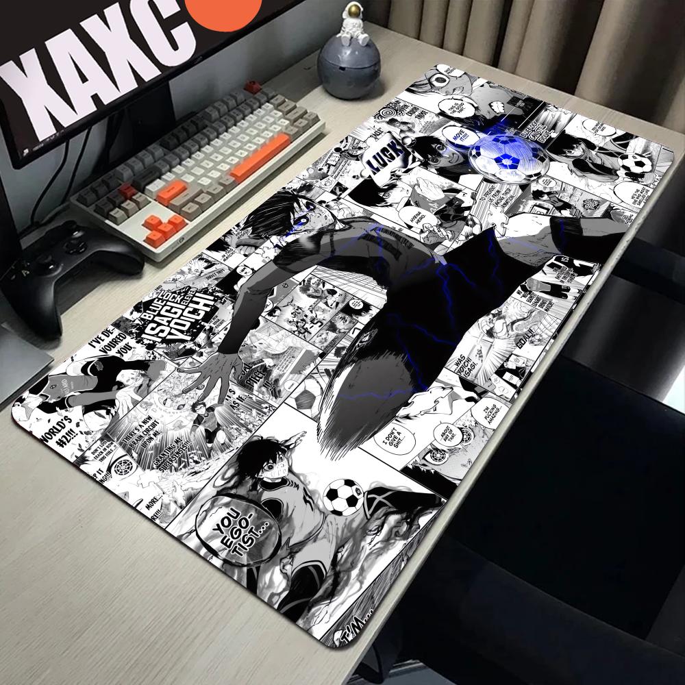 Desk Setup Blue - أبيض وأسود أنيمي ماوس الوسادة PC