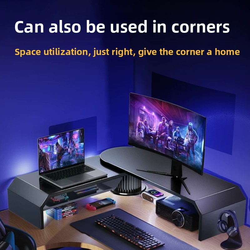 Desk Setup With Laptop And Monitor - حامل شاشة مزدوج للألعاب، رافع شاشة