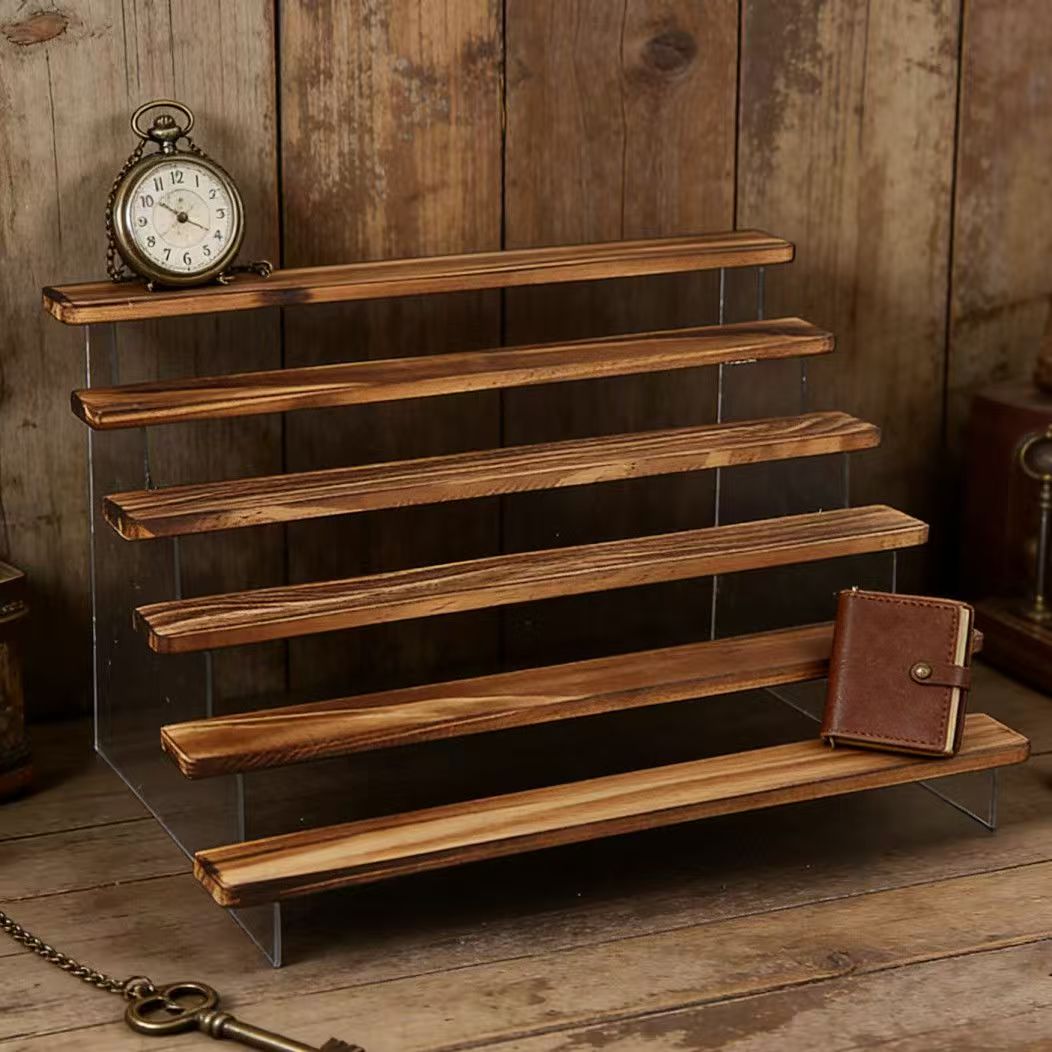 Desk Setup Shelf - حامل عرض خشبي محروق متدرج، رف