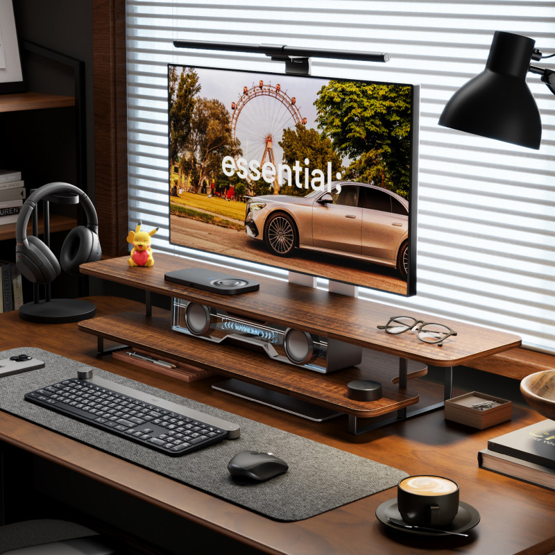 حامل شاشة بتشطيب خشب الجوز، من - مراجعة Desk Setup With Laptop And Monitor وسعره