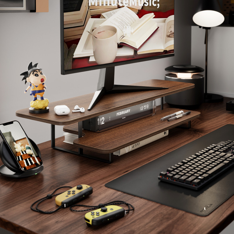 حامل شاشة بتشطيب خشب الجوز، من - مراجعة Desk Setup With Laptop And Monitor وسعره