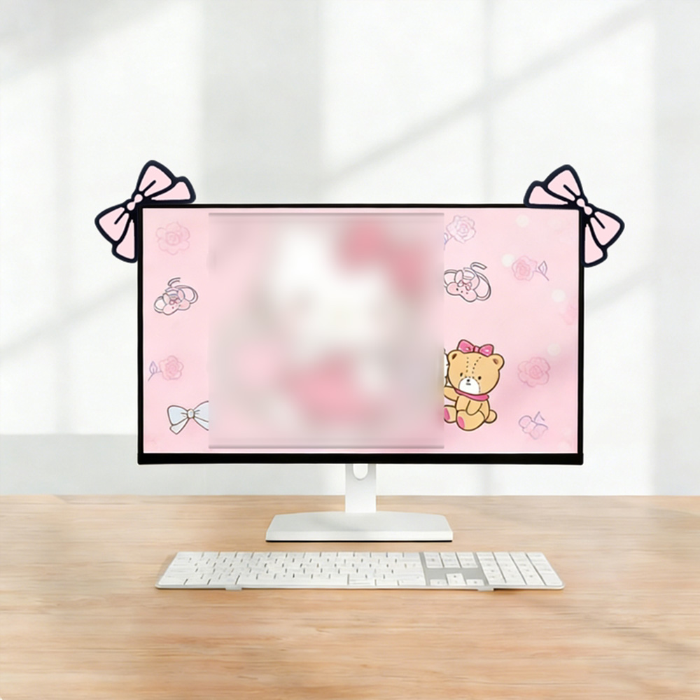 زينة شاشة لطيفة بفيونكة وردية، - مراجعة Desk Setup With Laptop And Monitor وسعره