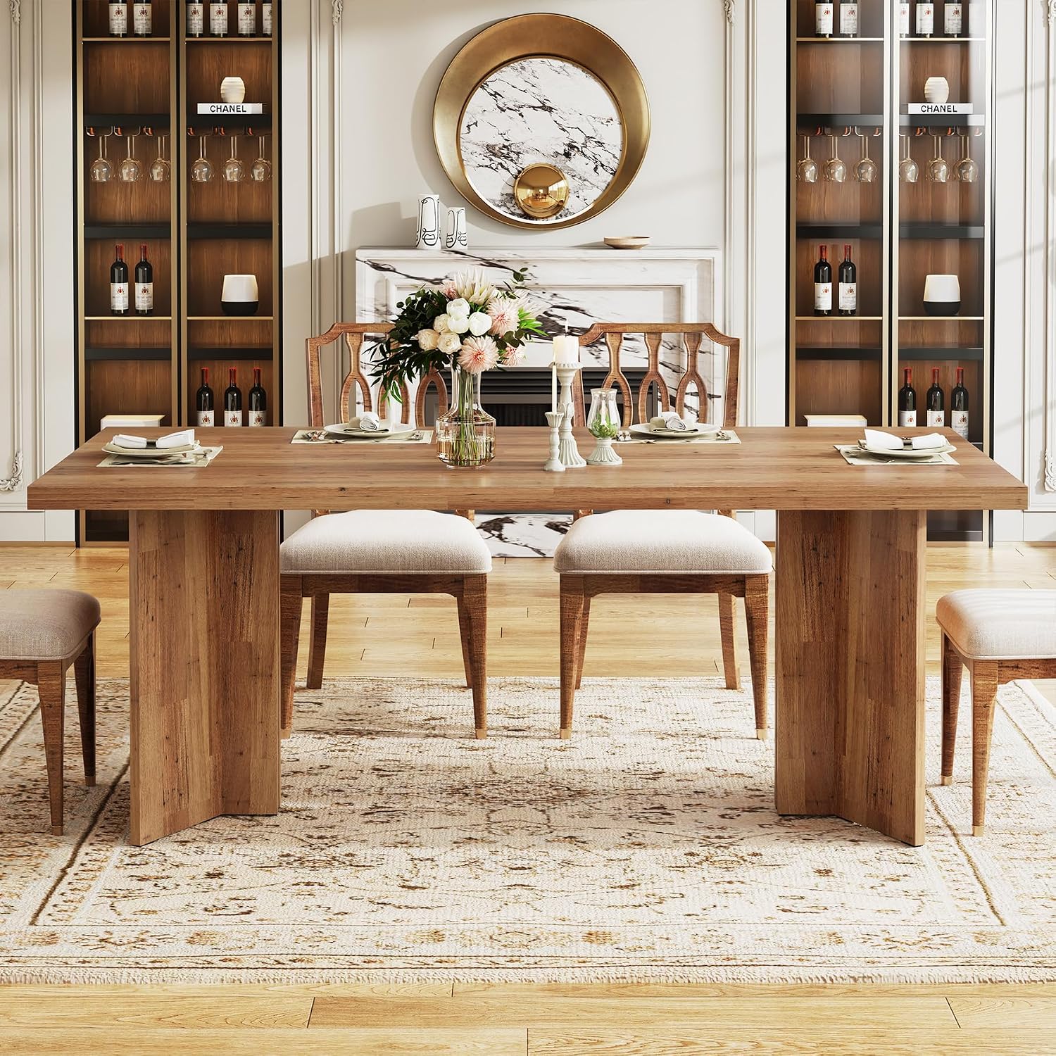 طاولة طعام خشبية مستطيلة كبيرة - مراجعة Desk Setup Living Room وسعره