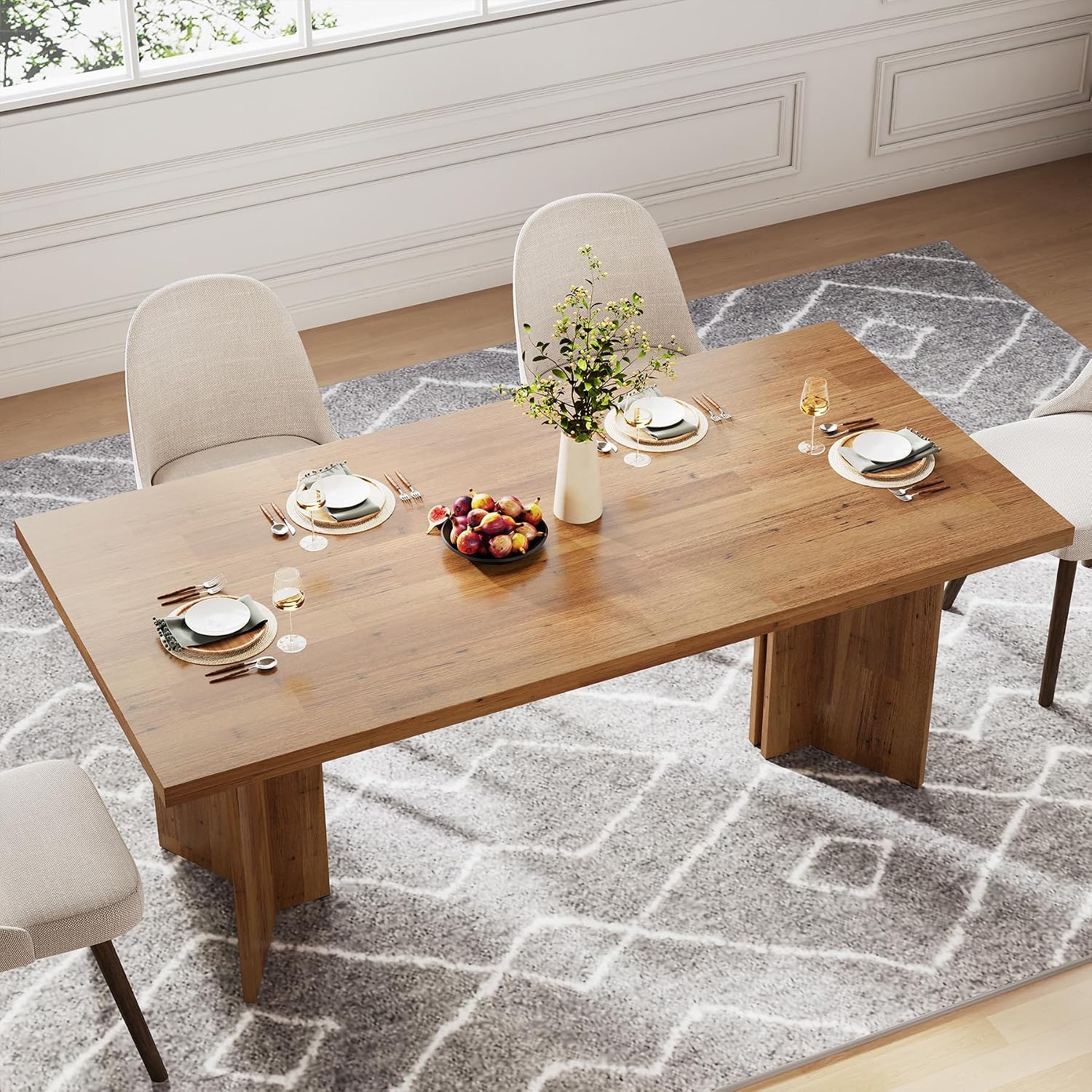 طاولة طعام خشبية مستطيلة كبيرة - مراجعة Desk Setup Living Room وسعره